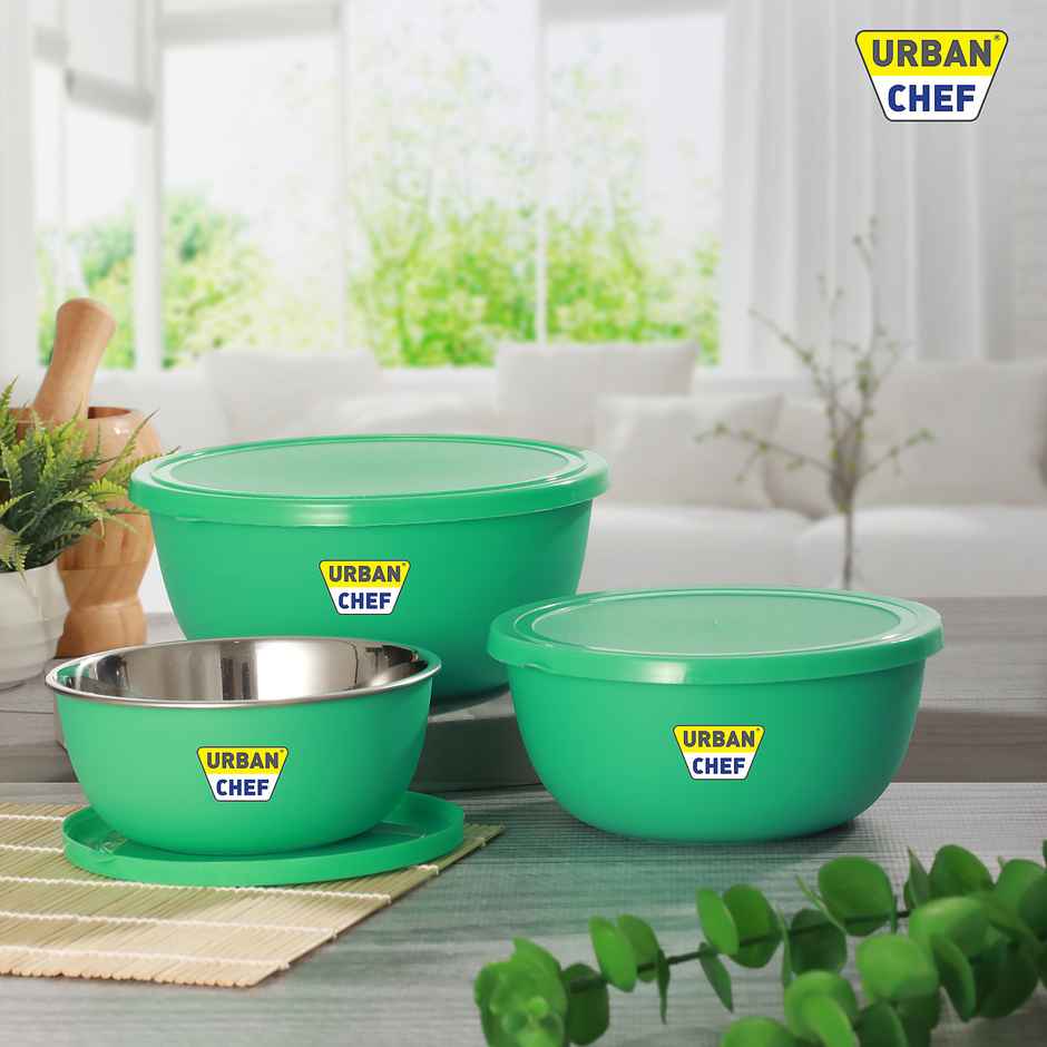 Urban Chef Microwave Safe Flora Bowl - 3 Pcs | | 500 ml + 750 ml + 1250 ml - Green