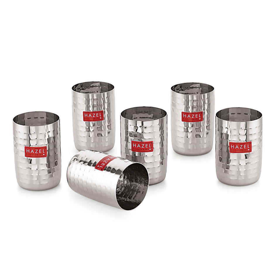 Hazel Stainless Steel Glasses, Hammered Finish, Unbreakable, Set Of 6, Dishwasher Safe