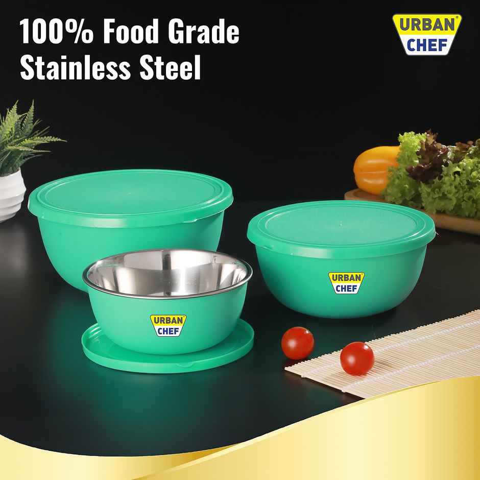 Urban Chef Microwave Safe Flora Bowl - 3 Pcs | | 500 ml + 750 ml + 1250 ml - Green