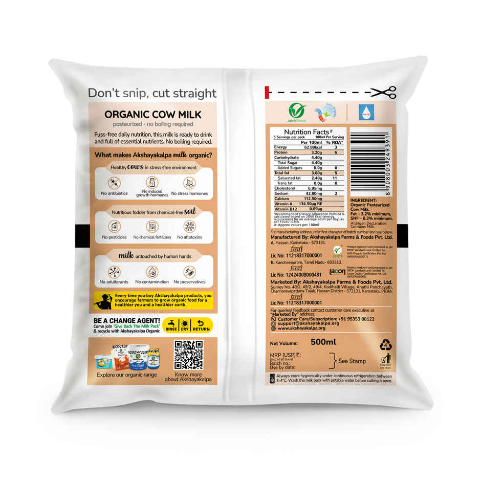 Akshayakalpa Organic Pasteurized Cow Fresh Milk (Pouch)(1pc) & Banana Elaichi / Yelakki(1pc) Combo