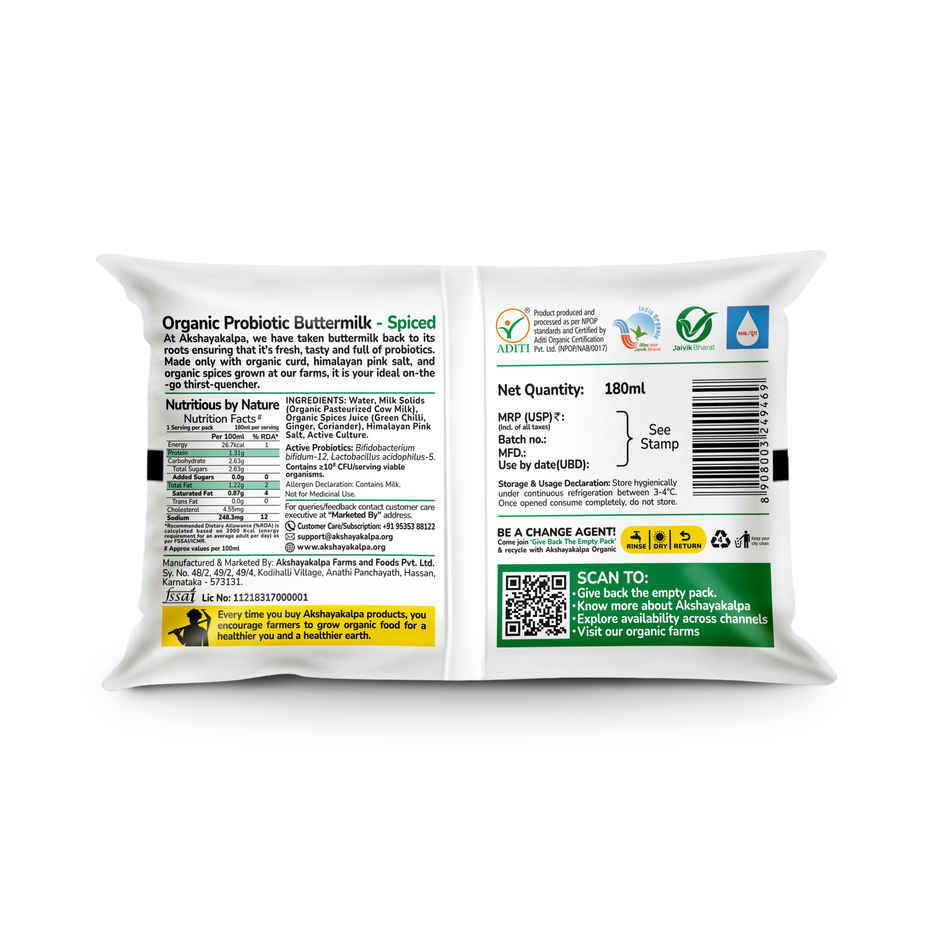 Akshayakalpa Organic Probiotic Spiced Buttermilk Combo
