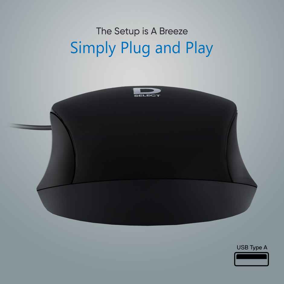 D Select Dell Exclusive Wired Mouse Ds111-Black With Usb Type A Connector 1200Dpi