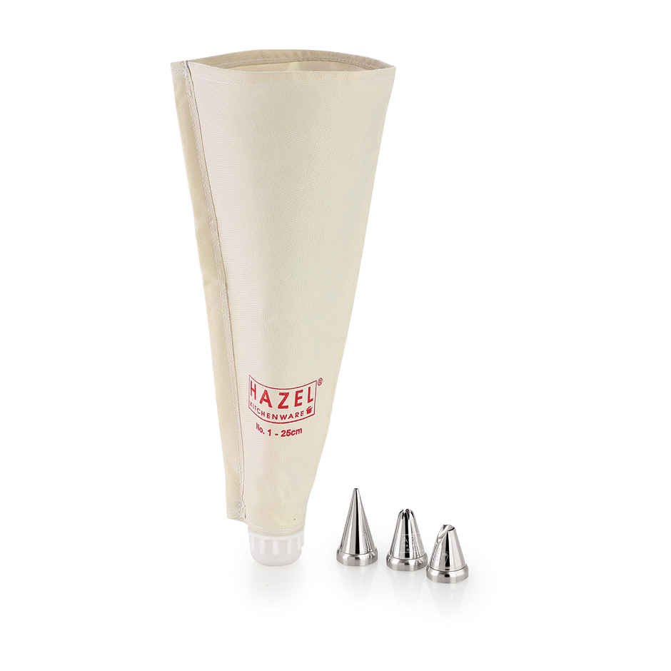 Hazel Piping Bags Set With 3 Nozzles, 25 Cm Reusable Cake Icing Bags, White