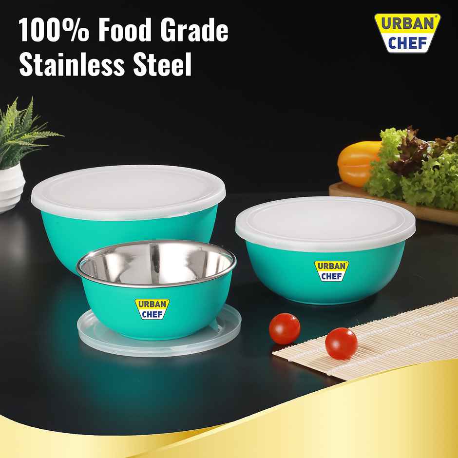 Urban Chef Microwave Safe Flora Bowl - 3 Pcs | | 500 ml + 750 ml + 1250 ml - Light Green