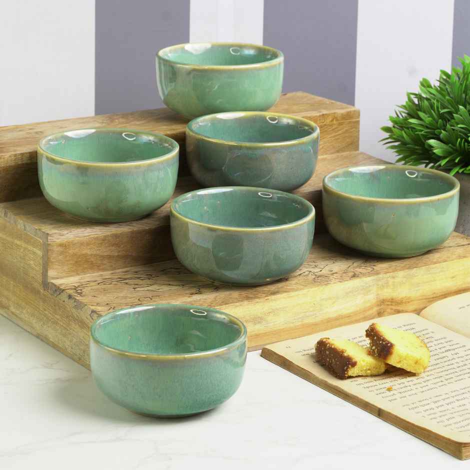 Capsicum Pattern Ceramic Bowl Set | Jade Green - 150 ml