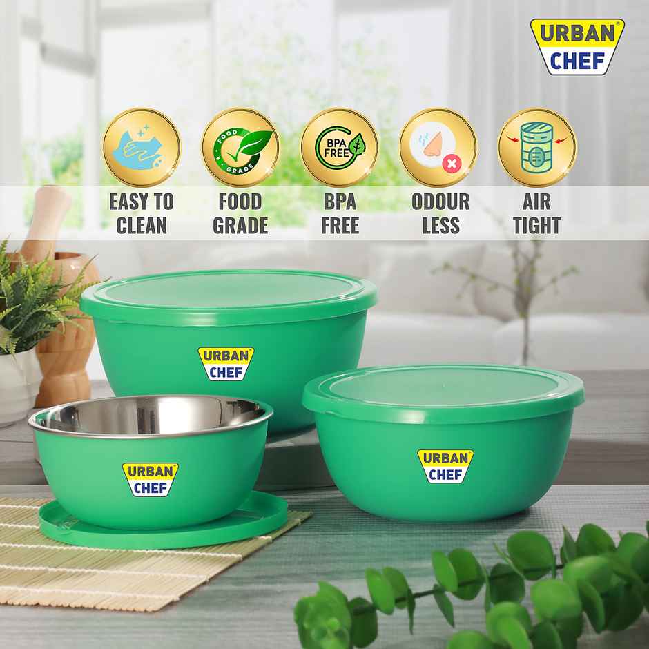 Urban Chef Microwave Safe Flora Bowl - 3 Pcs | | 500 ml + 750 ml + 1250 ml - Green