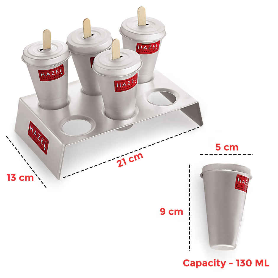 Hazel Reusable Aluminium Kulfi Mould Set, 6 Pcs With Stand, For Homemade Treats