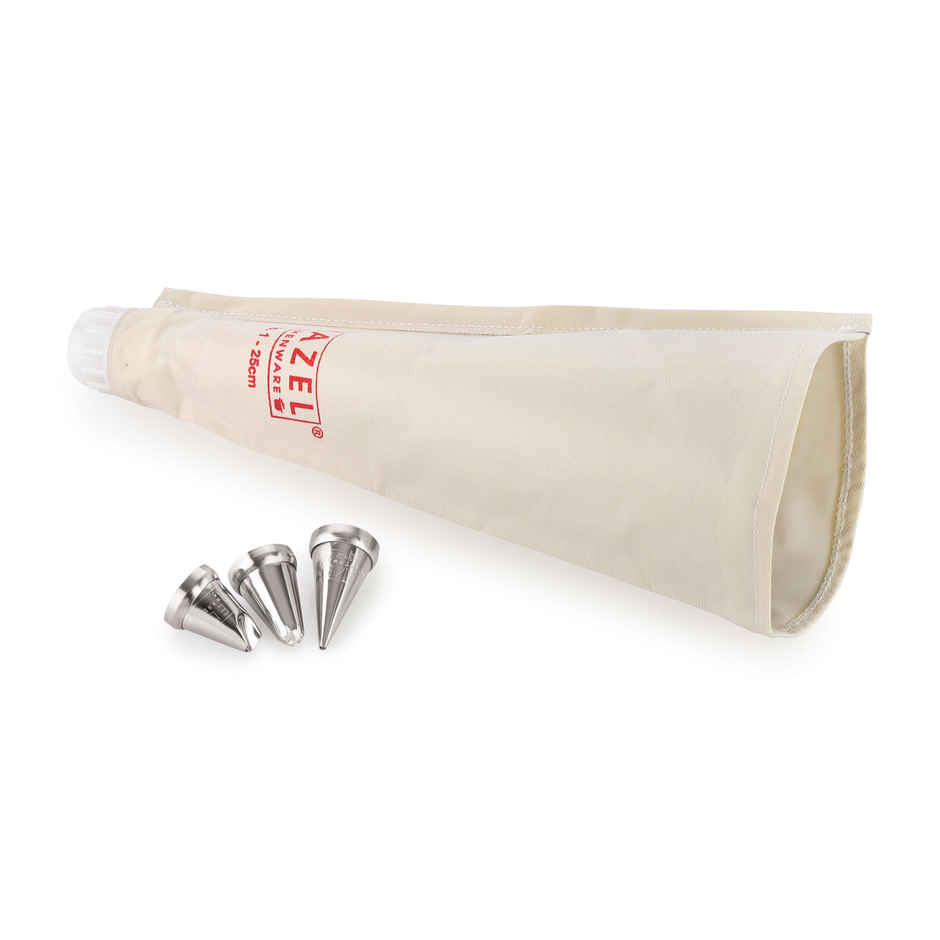 Hazel Piping Bags Set With 3 Nozzles, 25 Cm Reusable Cake Icing Bags, White