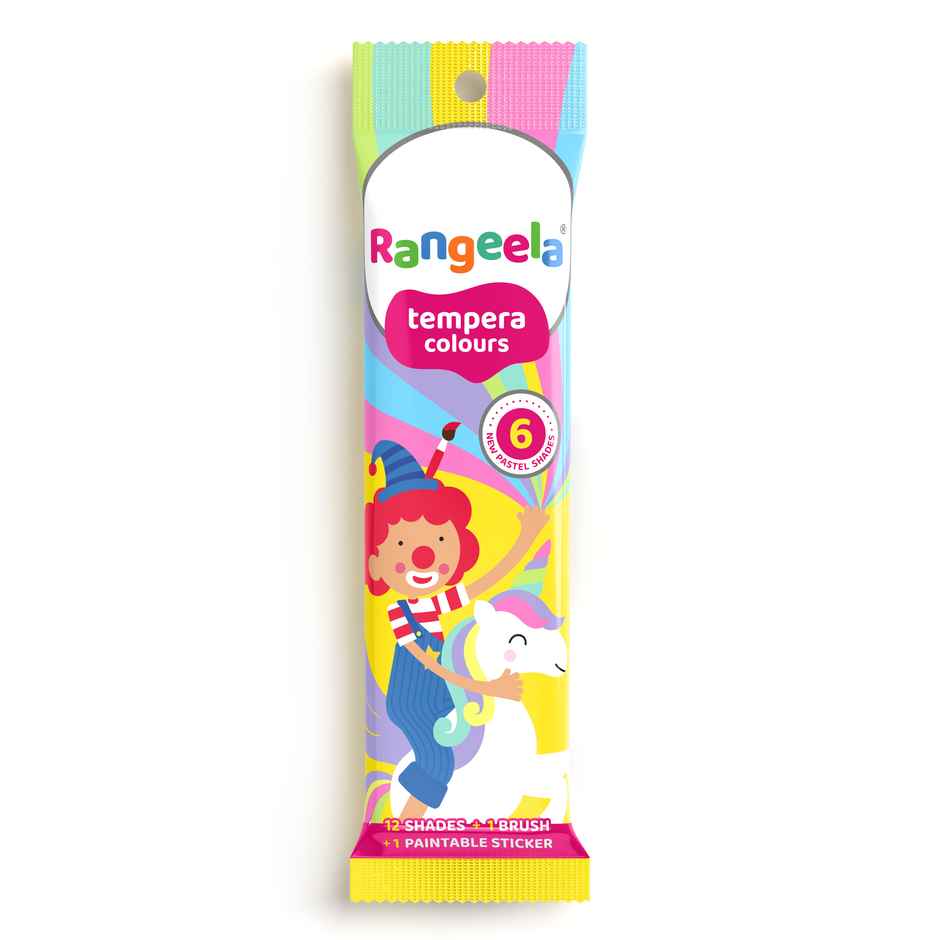 Rangeela Tempera Water Colours 12 Shades Kit with Brush | Unicorn | with 1 Paintable Sticker