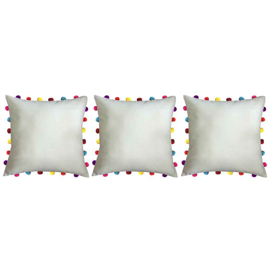 Lushomes Boho Cushion Cover - Off White | 18 x 18 inch | Tassels & Pom Pom