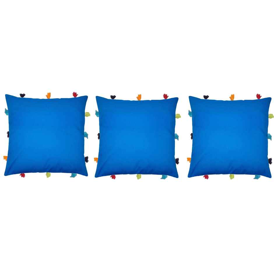 Lushomes Cushion Cover - Blue | 12 x 12 inch | Tassels