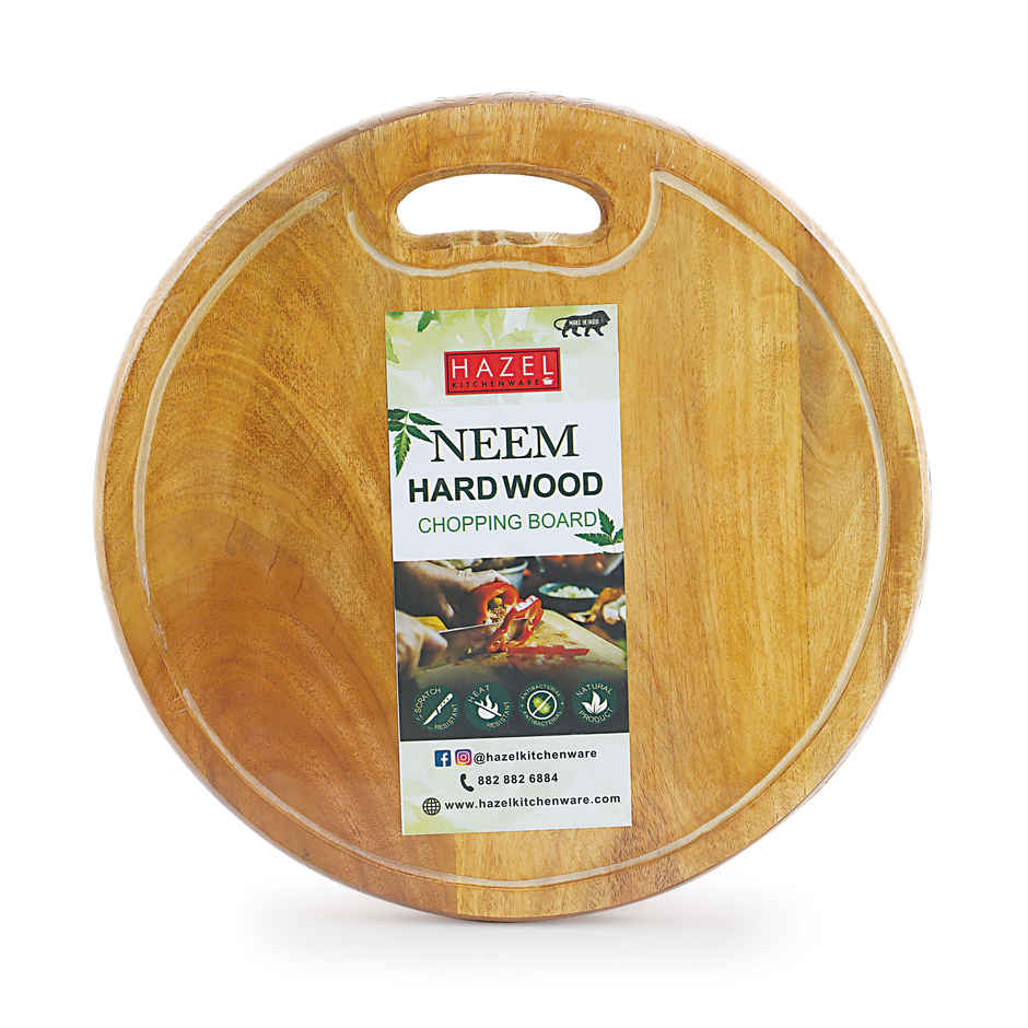 Hazel Round Wooden Chopping Board, 12 Inch Diameter, Neem Wood, Thick For Kitchen