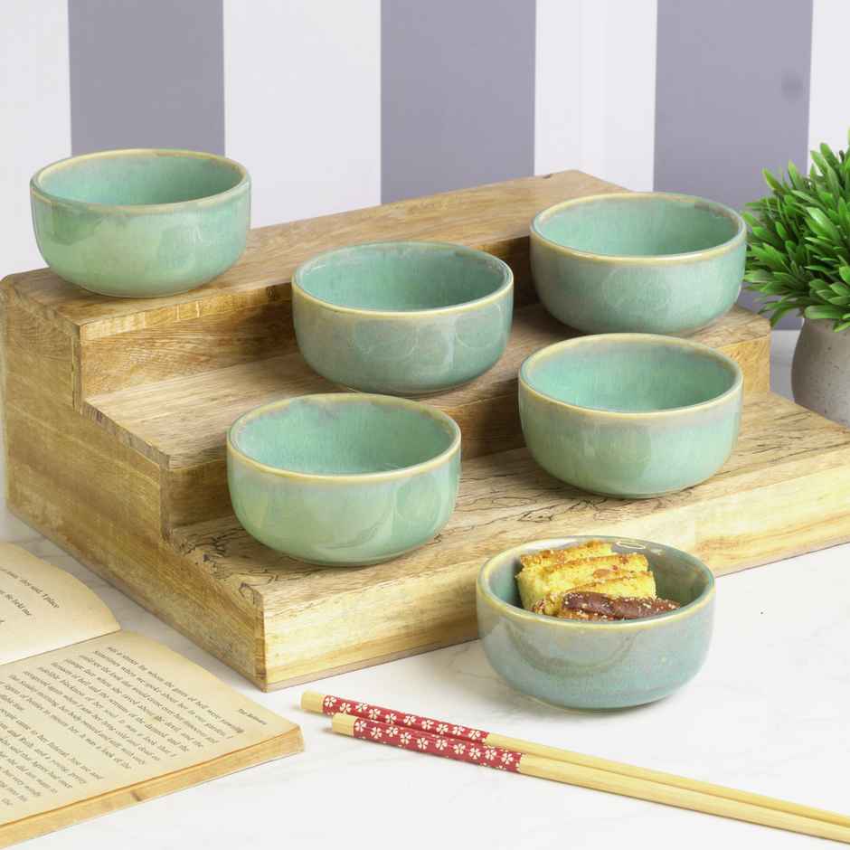 Capsicum Pattern Ceramic Bowl Set | Jade Green - 150 ml