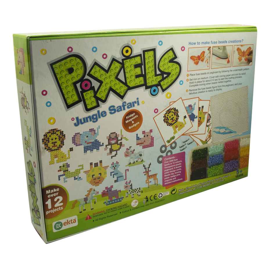 Ekta Pixels Jungle Safari Beadwork Art Kit, Fridge Magnets Badges Making Kit