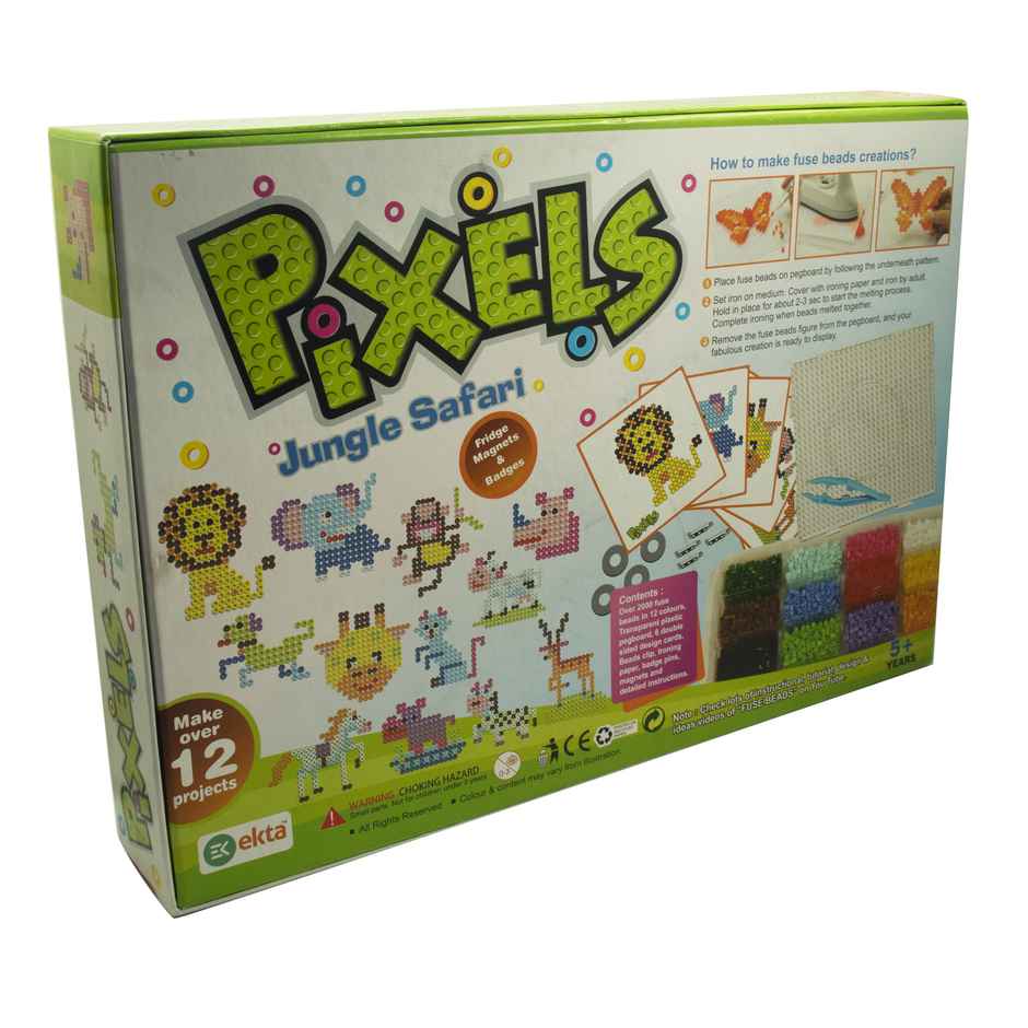 Ekta Pixels Jungle Safari Beadwork Art Kit, Fridge Magnets Badges Making Kit
