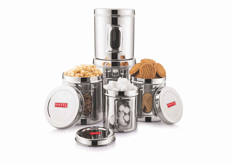 Hazel Stainless Steel Transparent Containers Set, 5 Pcs | Airtight Kitchen Storage