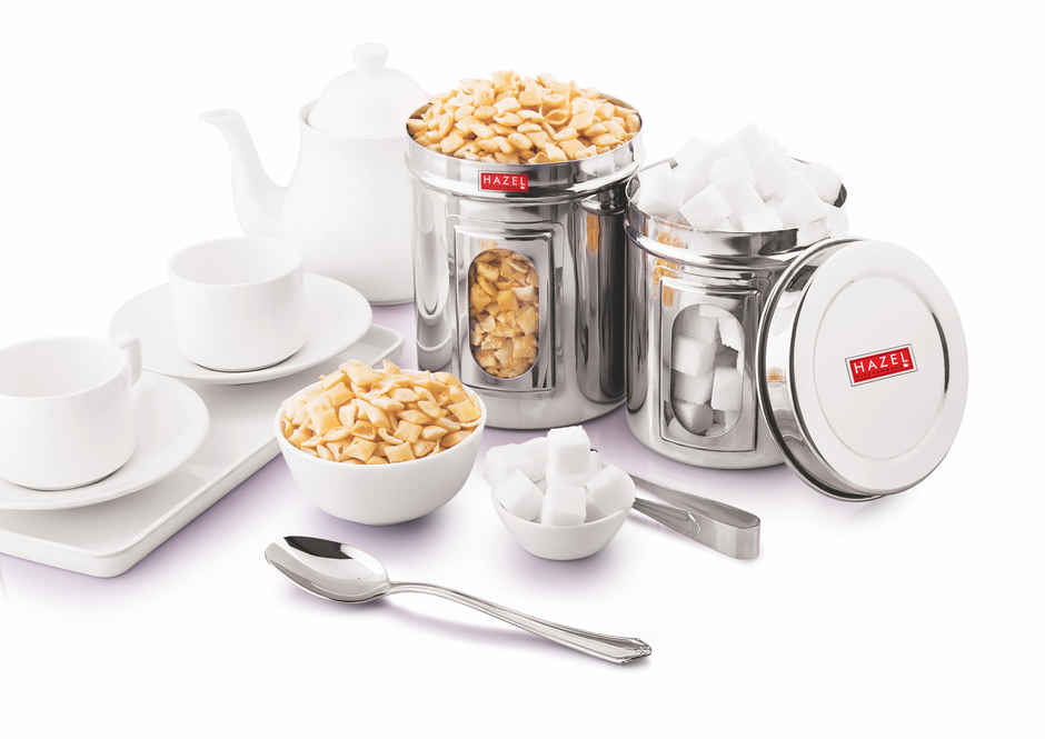 Hazel Stainless Steel Transparent Containers Set, 5 Pcs | Airtight Kitchen Storage