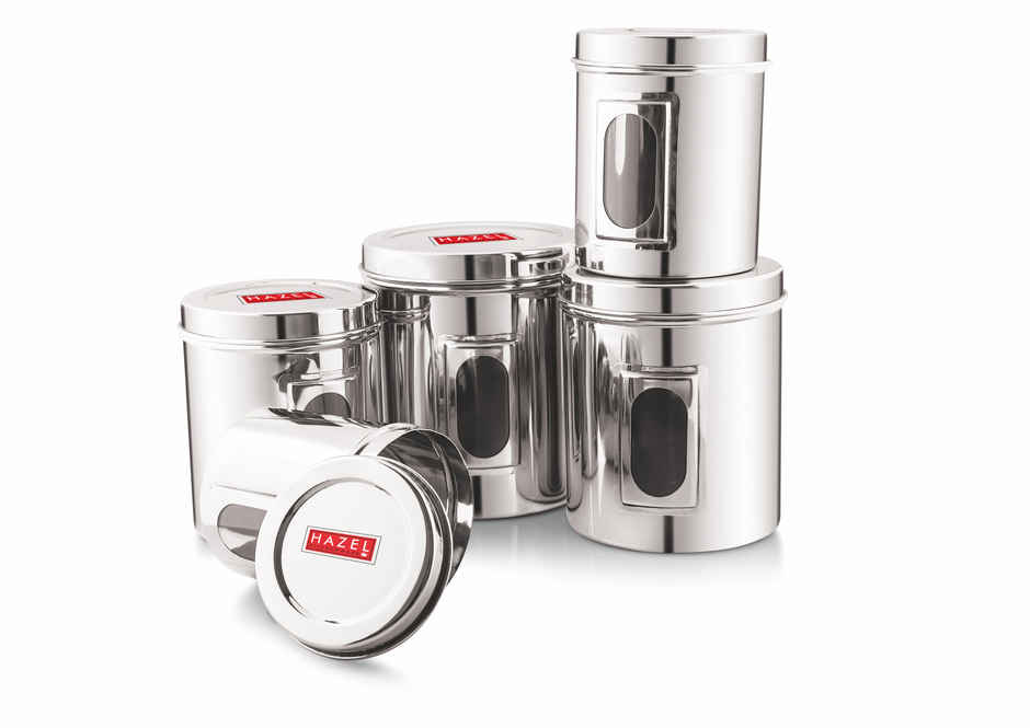 Hazel Stainless Steel Transparent Containers Set, 5 Pcs | Airtight Kitchen Storage