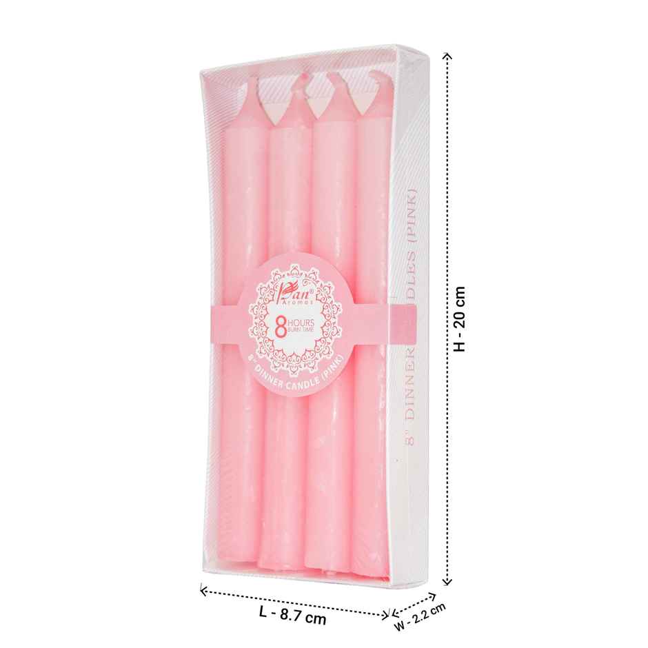 Dinner Decorative Candle | Pack of 4 | 20 cm | Pink | Home Decor | Pan Aromas