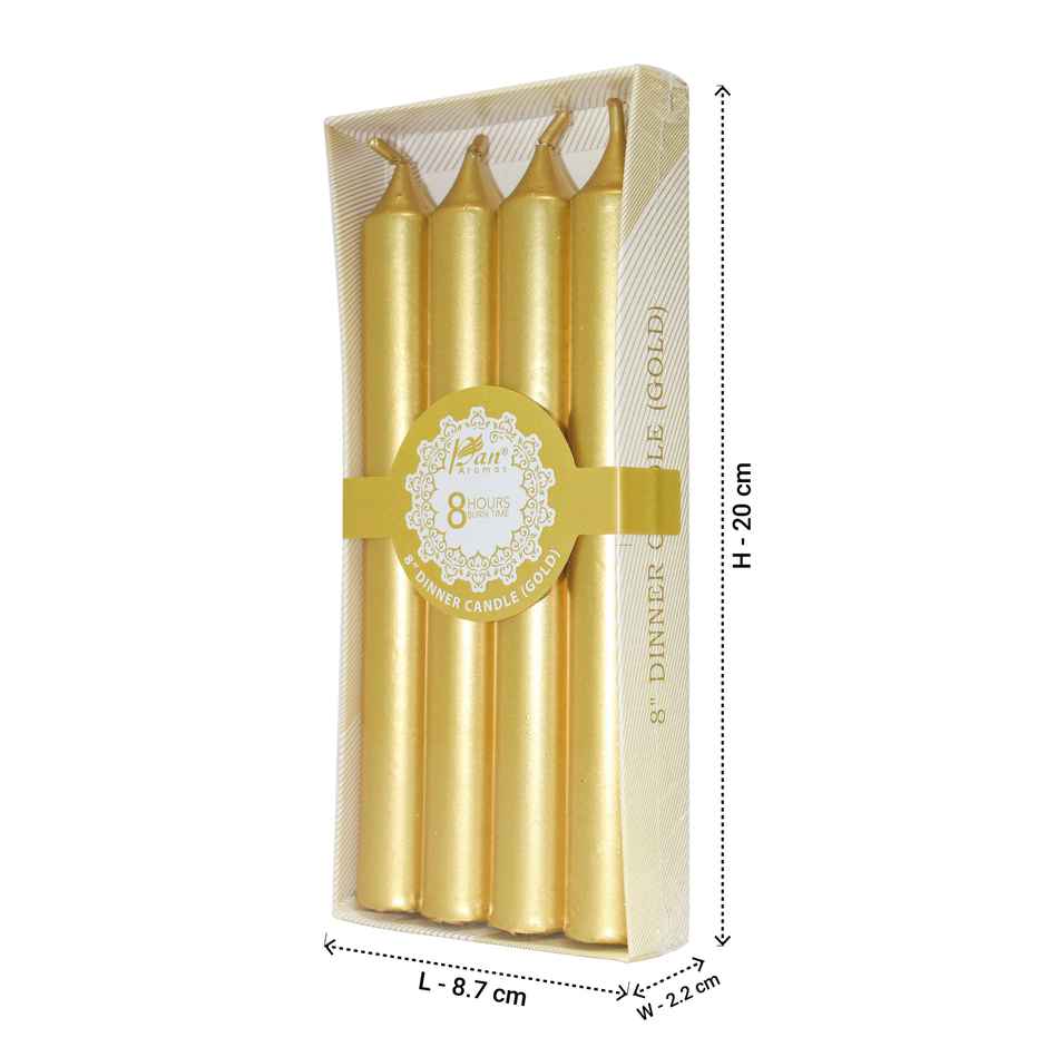 Dinner Decorative Candle | Pack of 4 | 20 cm long | Gold | Pan Aromas