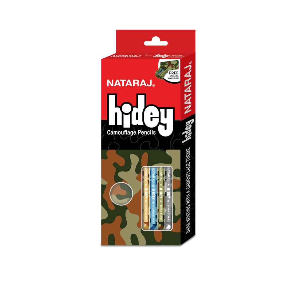 Nataraj Hidey Camouflage Pencil | Super Black Lead for Dark Writing | Soft Wood | 10 Pcs