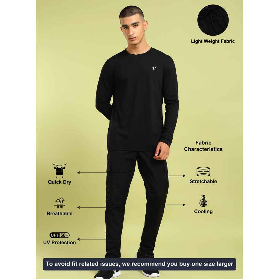 Technosport Men Poly Solid Relax Fit Sports Cargo Trackpants with TS FLEXI | Black | 2XL