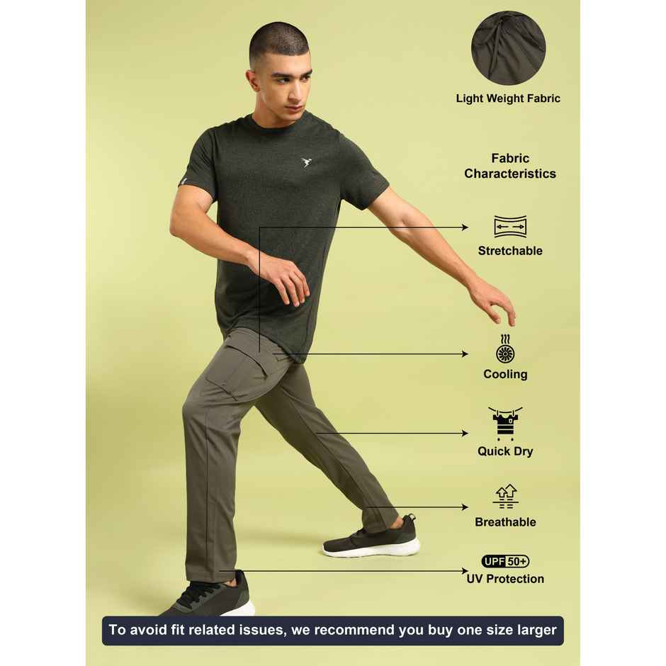 Technosport Men Poly Solid Relax Fit Sports Cargo Trackpants with TS FLEXI | Beetle | 2XL
