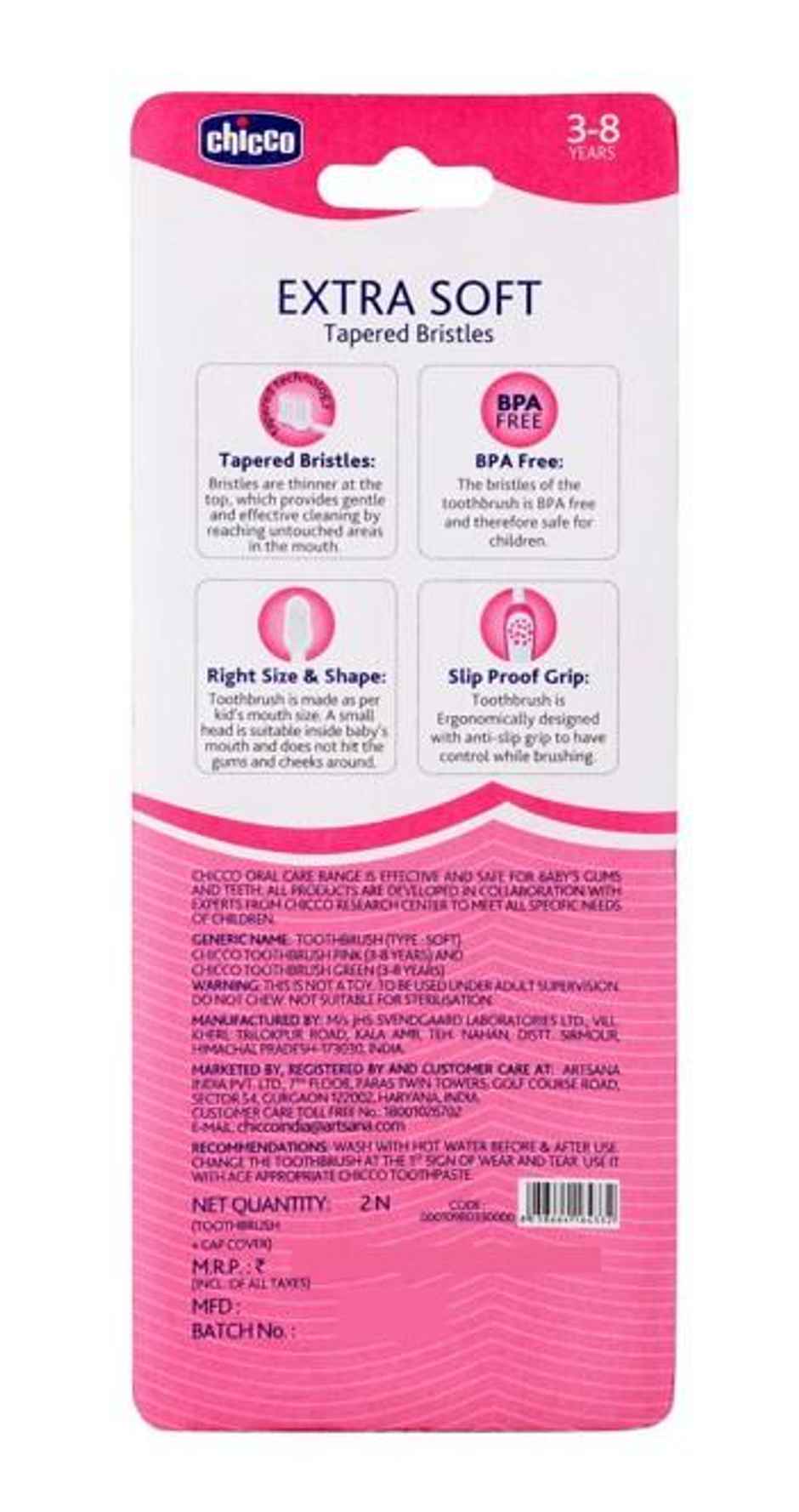 Chicco Toothbrush Set Pink+Green 3Y-8Y