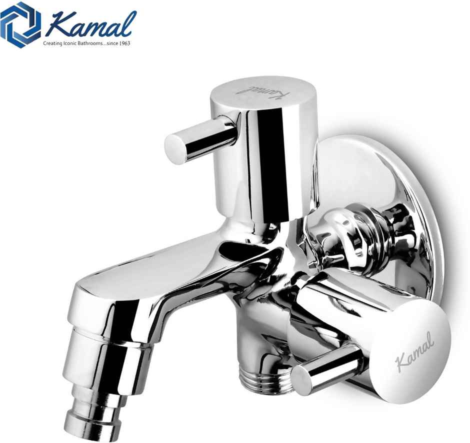 Kamal Two Way Bib Tap Elite Eco | With Washing Machine Adaptor | Full Brass Quarter Turn Movement
