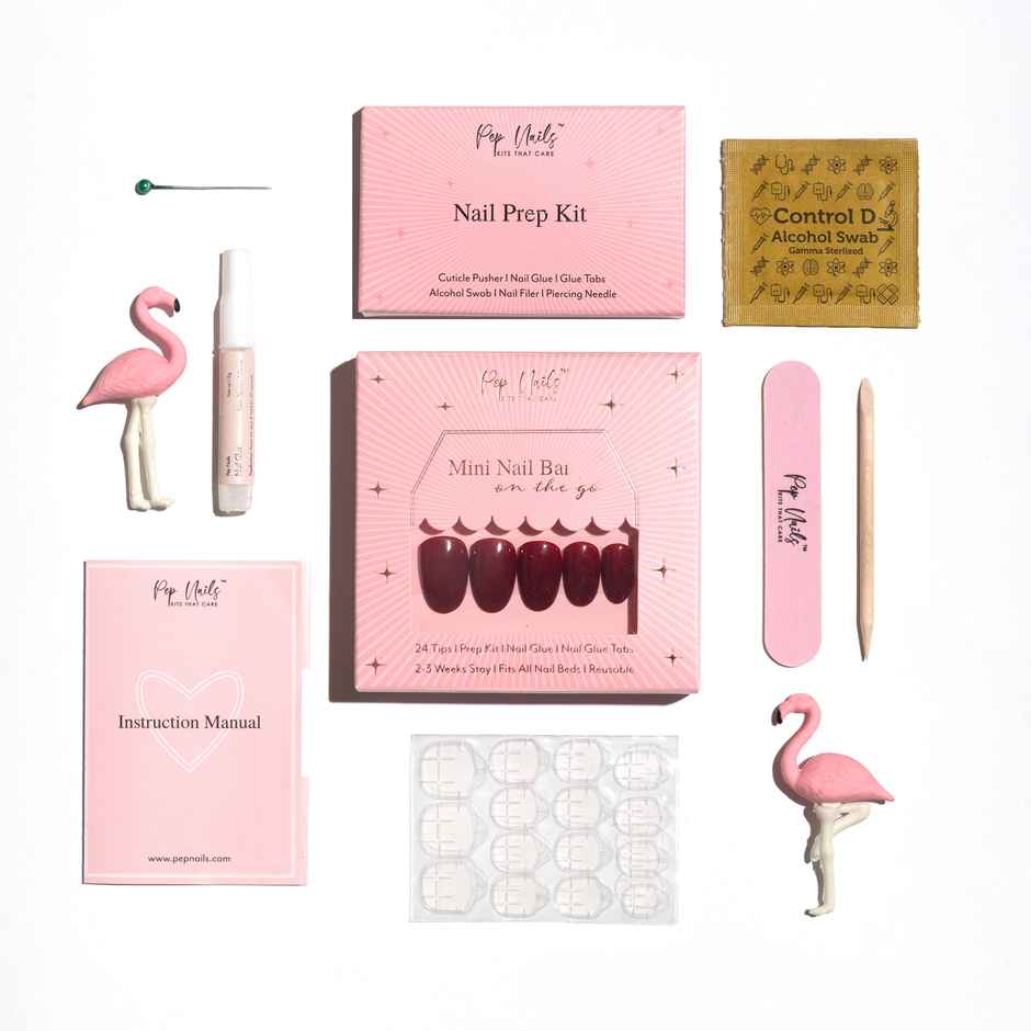 Pep Nails | Maroon | Hand Nails | Medium Round Red | Glossy Solid Press On Nails | 24 Tips