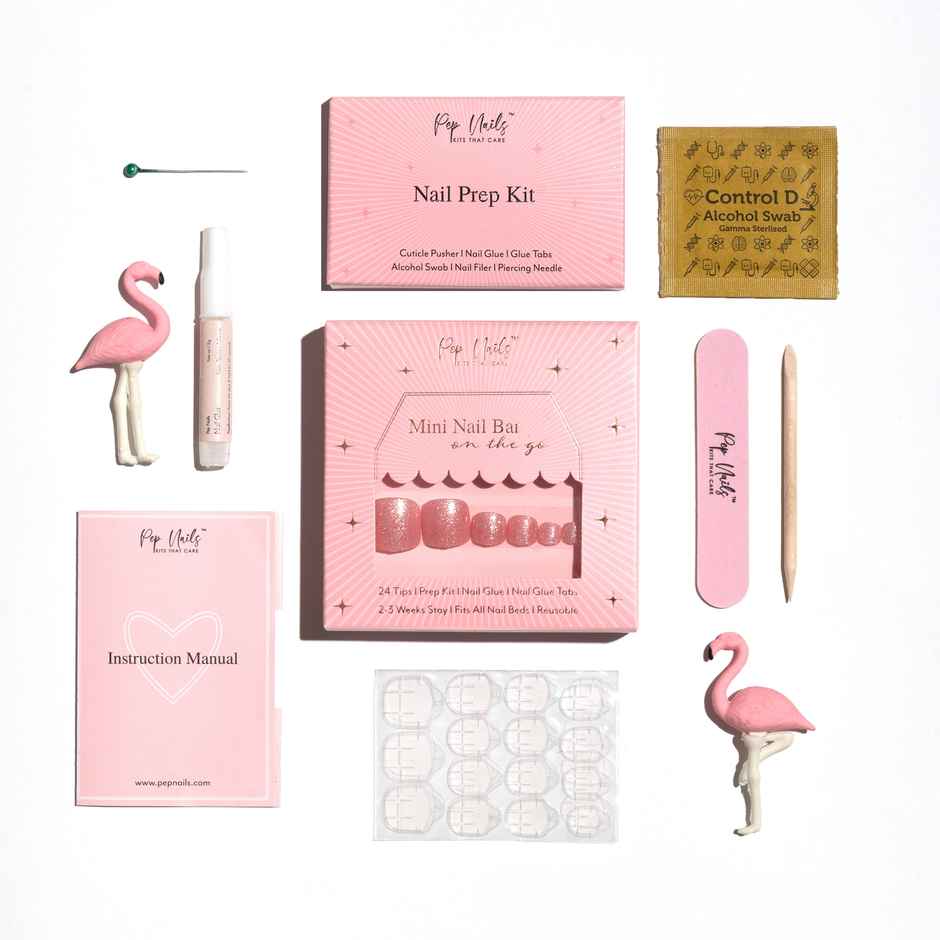 Pep Nails | Pink Shimmers | Toe Nails | Short Square Pink | Glossy Glitter Press On Nails | 24 Tips