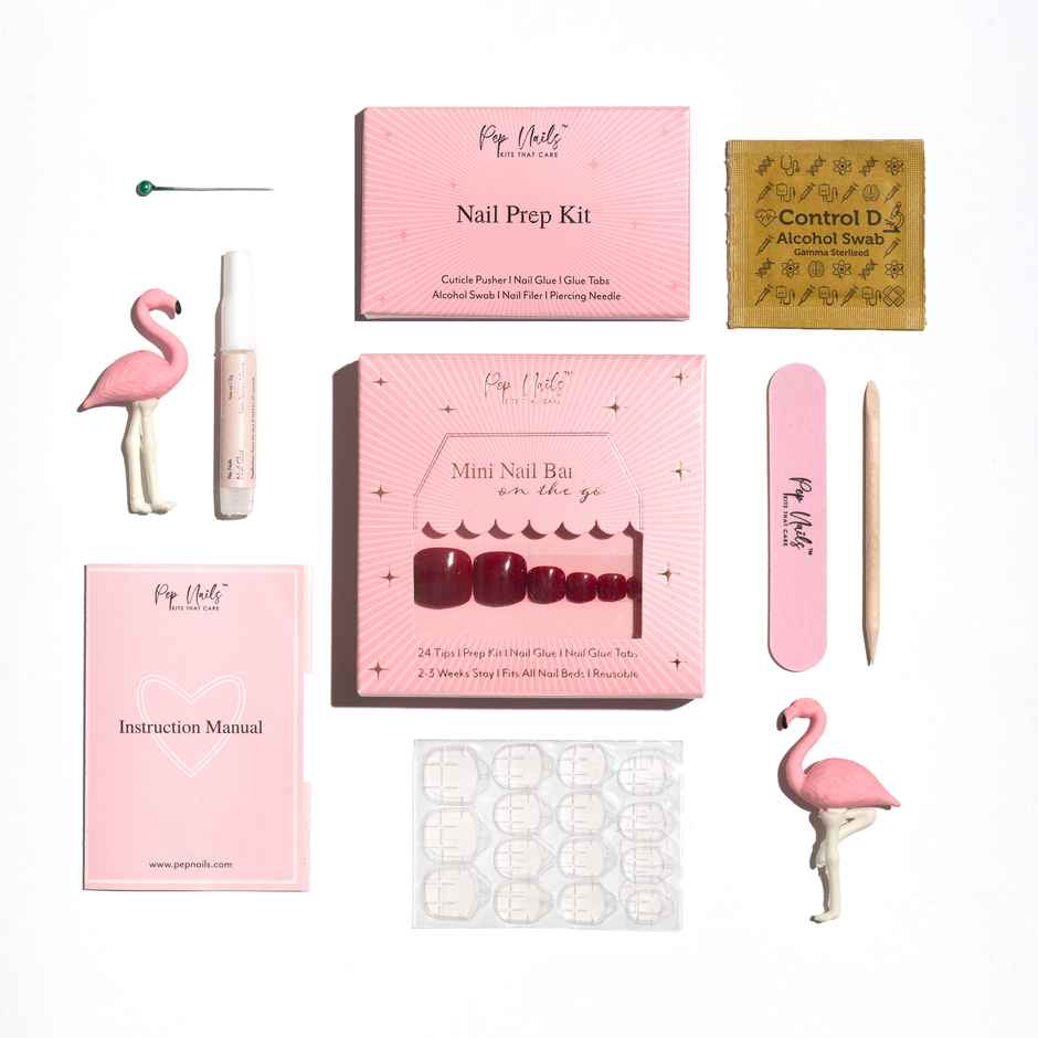 Pep Nails | Maroon | Toe Nails | Short Square Red | Glossy Solid Press On Nails | 24 Tips