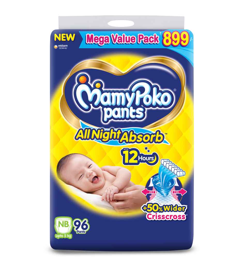 Mamypoko All Night Absorb Baby Diapers | Pant Style | NB | 96 pcs