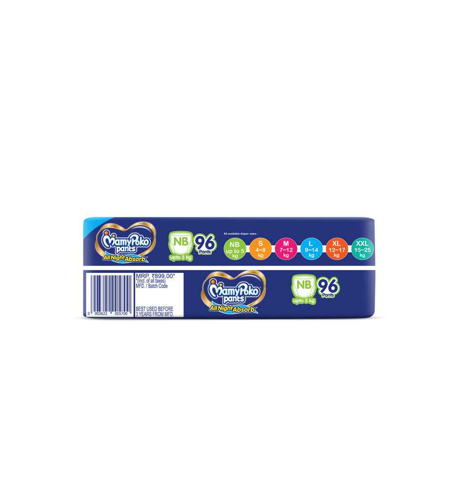 Mamypoko All Night Absorb Pant Style Diaper | NB | 96 pcs