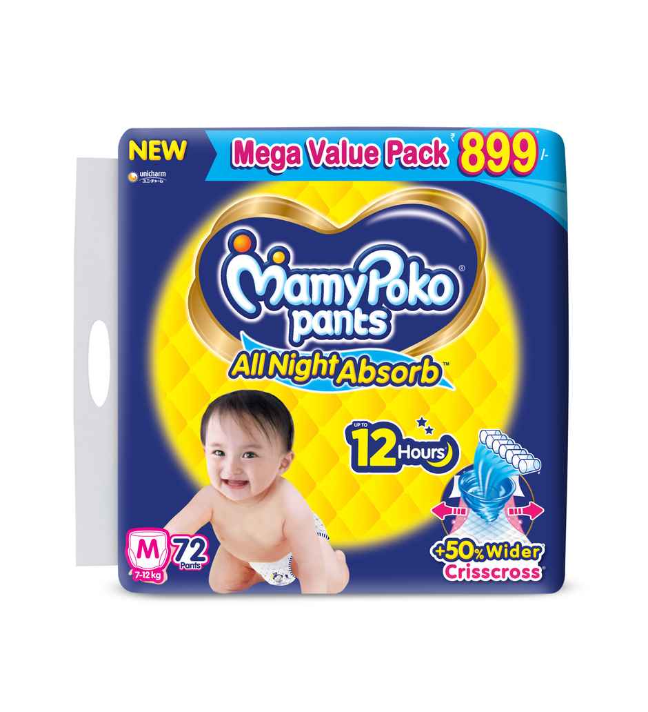 Mamypoko All Night Absorb Baby Diapers | Pant Style | M | 72 pcs