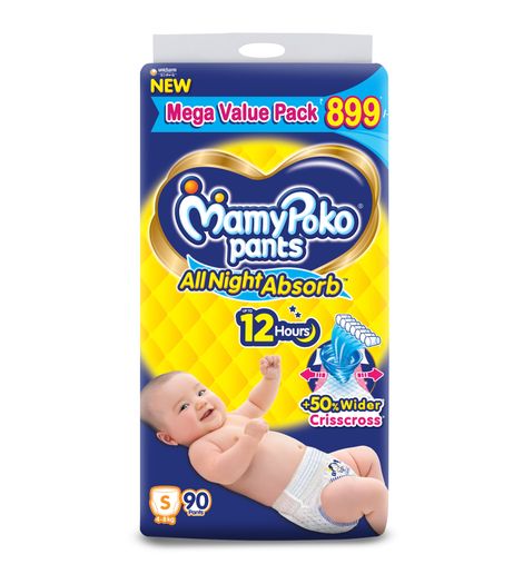 Mamypoko All Night Absorb Baby Diapers | Pant Style | S | 90 pcs