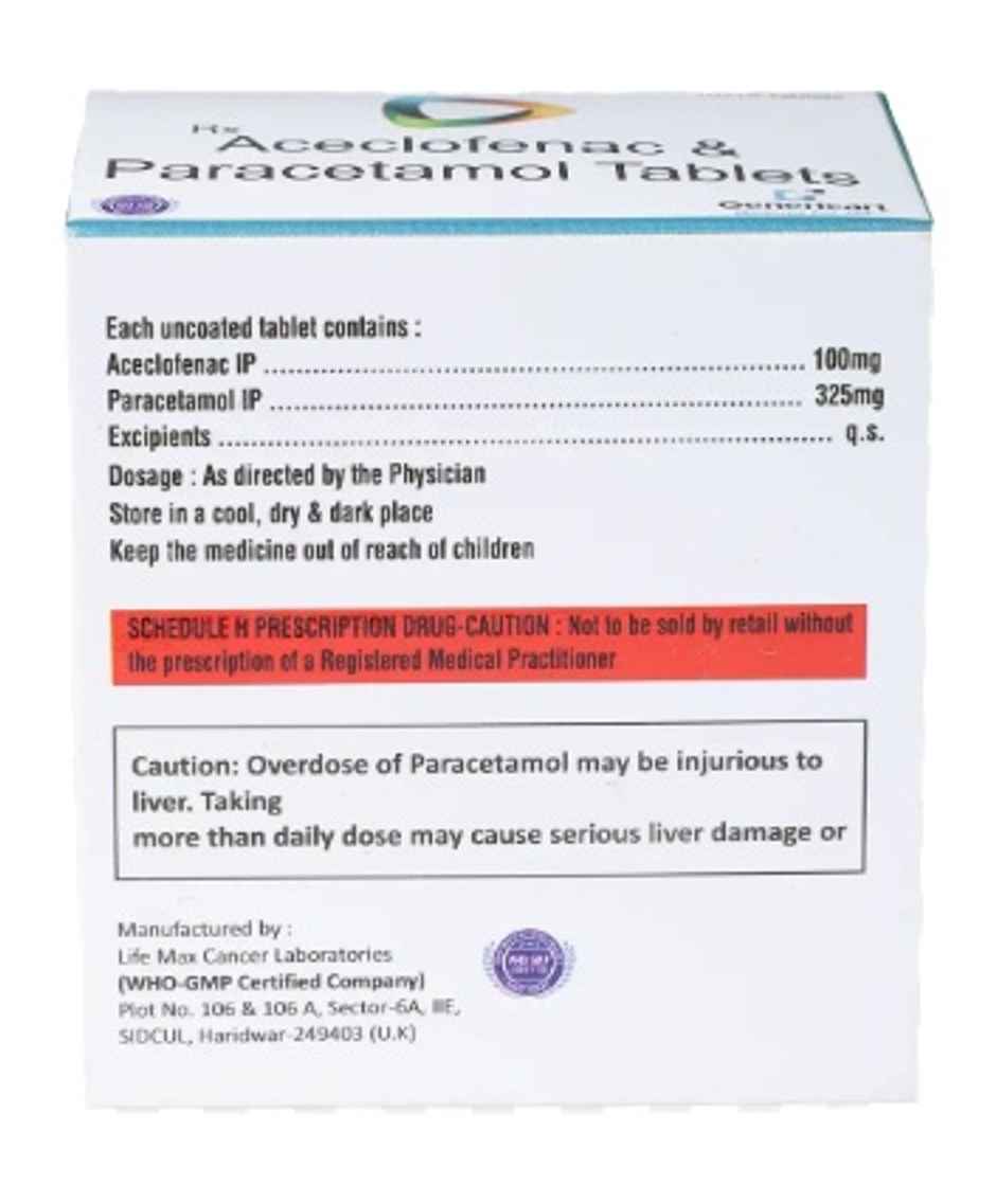 Genericart Aceclofenac 100mg + Paracetamol 325mg Tablet