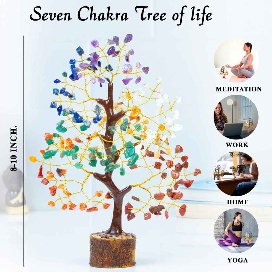 HINDCRAFT Seven Chakra Crystal Energy Tree Divine Harmony Showpiece
