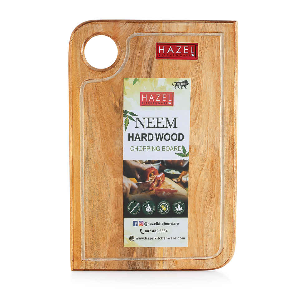 Hazel Neem Wood Chopping Board, 10X15 Inch, Rectangle, Thick Wooden Cutting Board