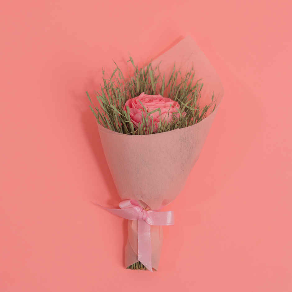 Single Pink Rose Dried Flowers Bouquet | Rooted