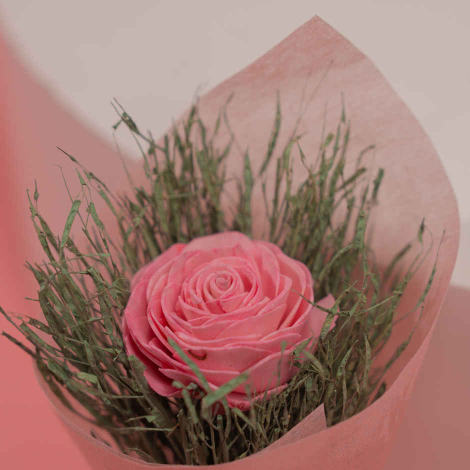 Single Pink Rose Dried Flowers Bouquet | Rooted