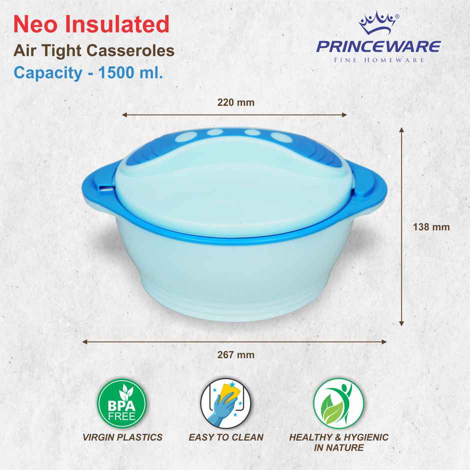 Princeware Neo Insulated Thermoware Casserole 1500 ml | Blue