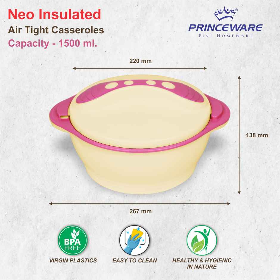 Princeware Neo Plastic With Inner Steel Casserole 1500 ml | Ivory