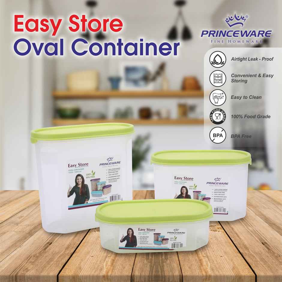 Princeware Easy Store Oval Container Set 3 Pcs | 600ml |1200 ml |1800 ml- Green