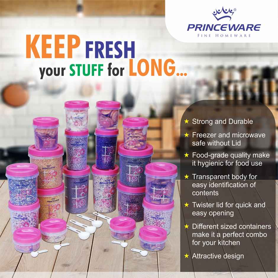 Princeware Twister Combo Plastic MuLiteri Utility Container Set 20-pieces Printed- Pink