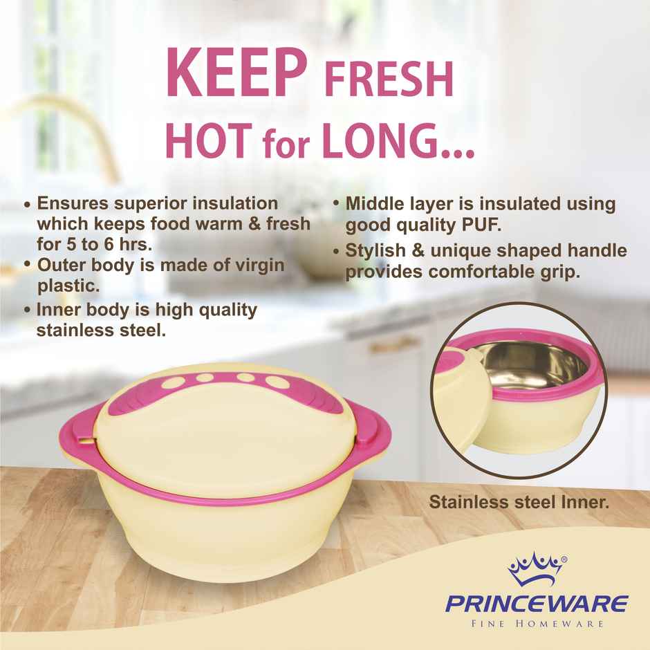 Princeware Neo Plastic With Inner Steel Casserole 1500 ml | Ivory