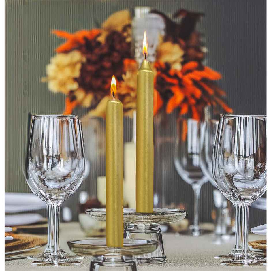 Dinner Decorative Candle | Pack of 4 | 20 cm long | Gold | Pan Aromas