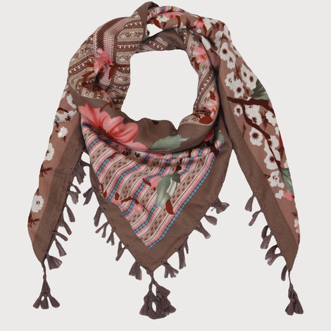 Fabseasons Women's Floral Cotton Scarf | Brown - Free Size