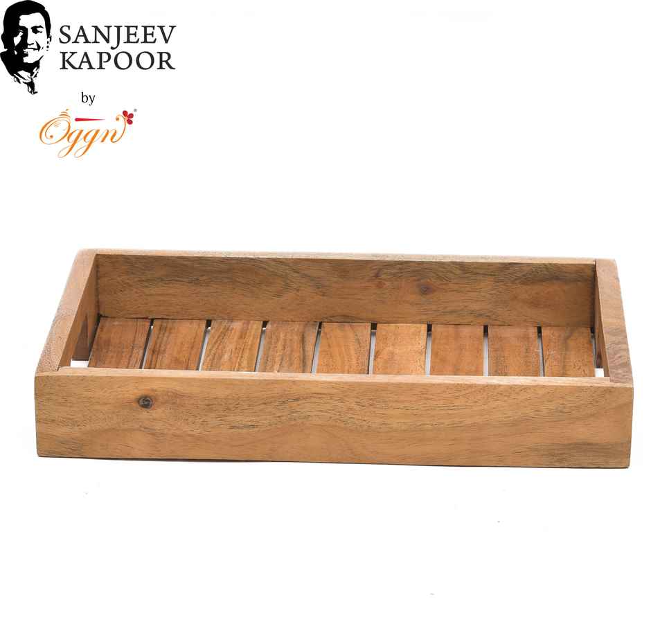 Sanjeev Kapoor by OGGN Wooden Jali Plain Serving Tray,Snack,Breakfast,Coffee - 14x9 Inch
