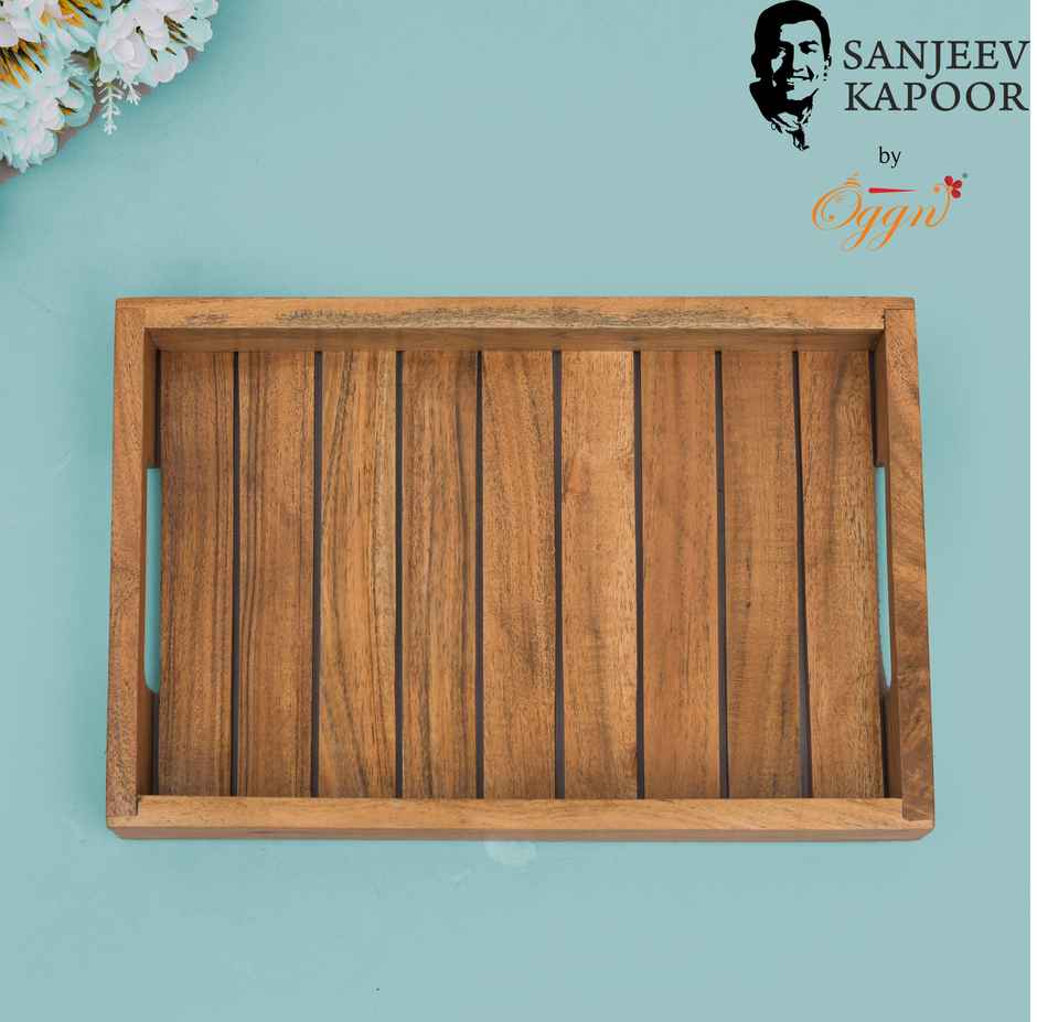 Sanjeev Kapoor by OGGN Wooden Jali Plain Serving Tray,Snack,Breakfast,Coffee - 14x9 Inch